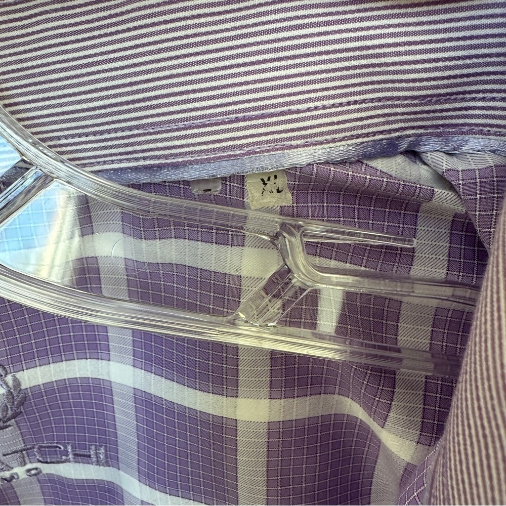 Bugatchi Men’s Purple Grid Pattern Long Sleeve Dress Shirt SZ XL - Picture 9 of 13